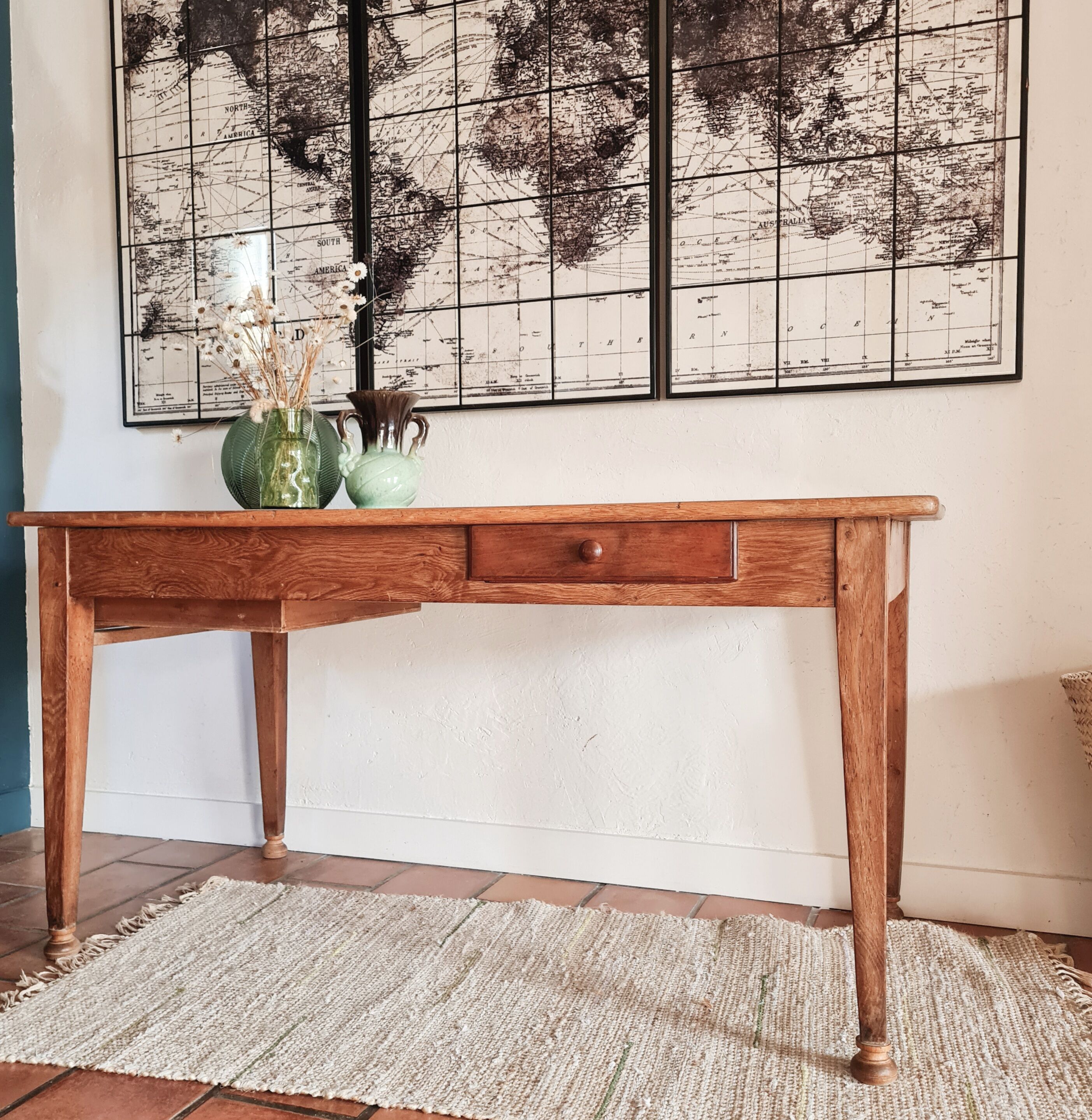 Old farmhouse table 2 drawers