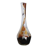 Vase soliflore verre soufflé jean-claude novaro biot signé décor étain
