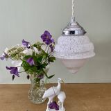 Vintage art deco globe pendant light in white Clichy glass