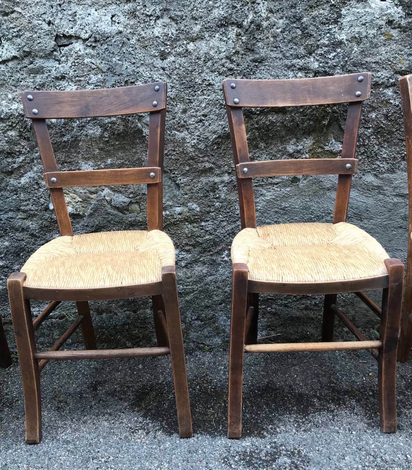 Set of 6 straw bistro chairs