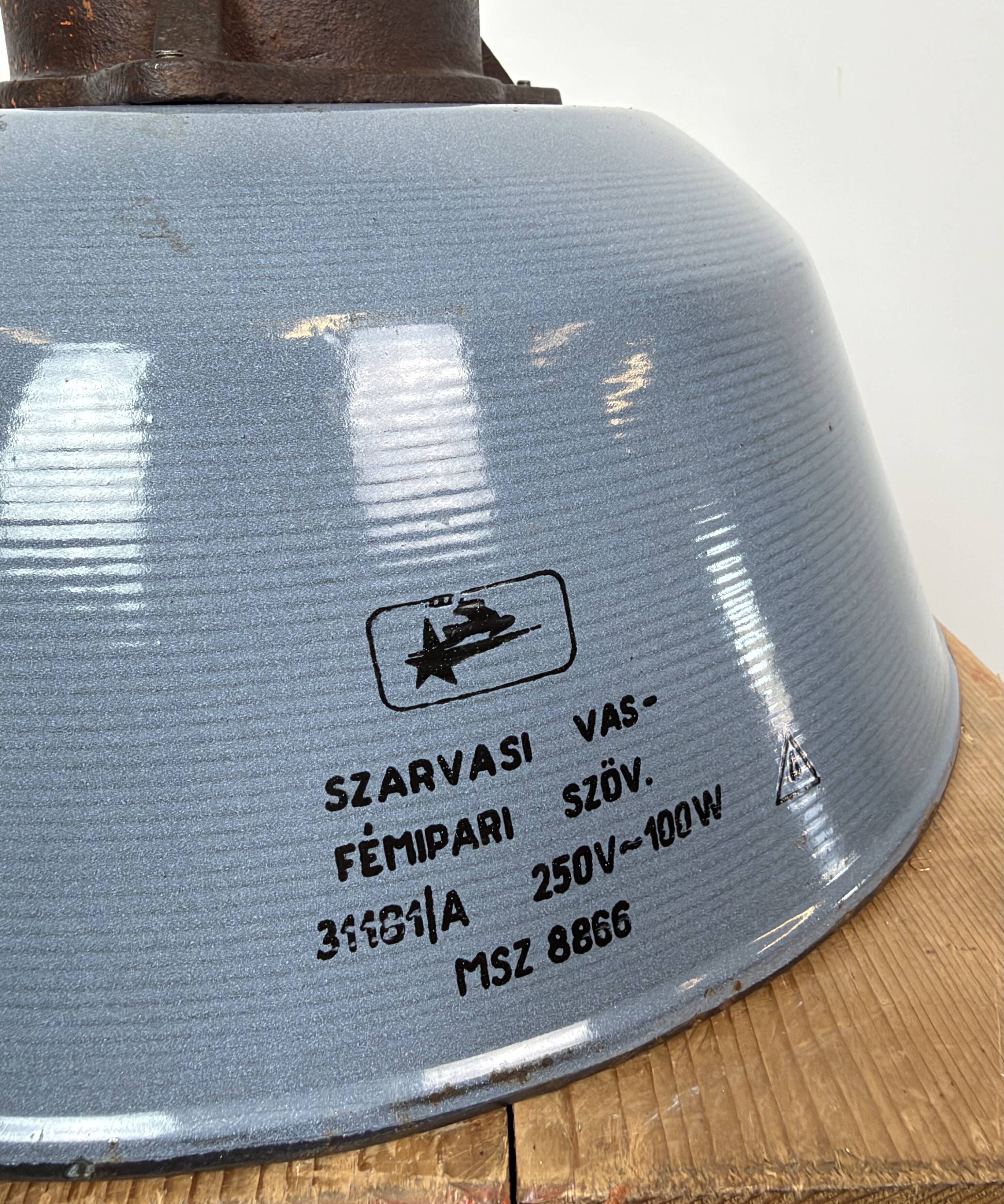 Industrial Grey Enamel and Cast Iron Pendant Light, 1960s