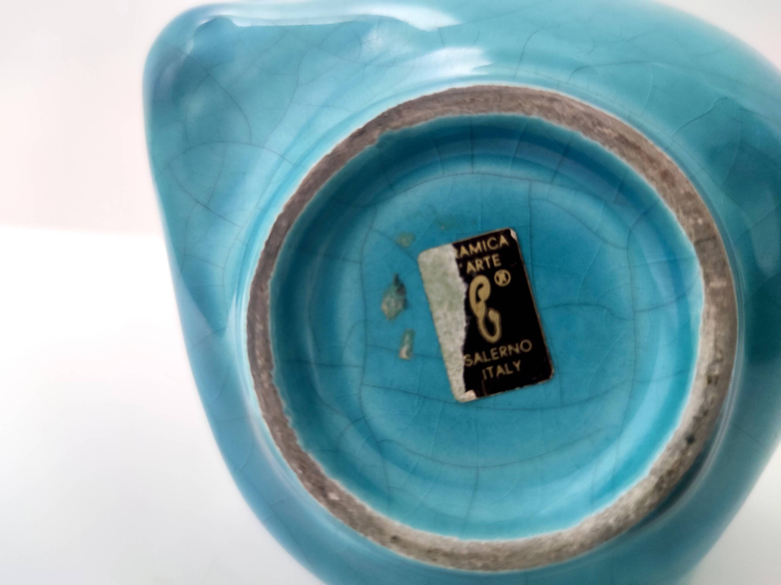 Teal Lacquered Ceramic Tulip Vase / Pen Holder by Giacomo Onestini for Ernestine Salerno