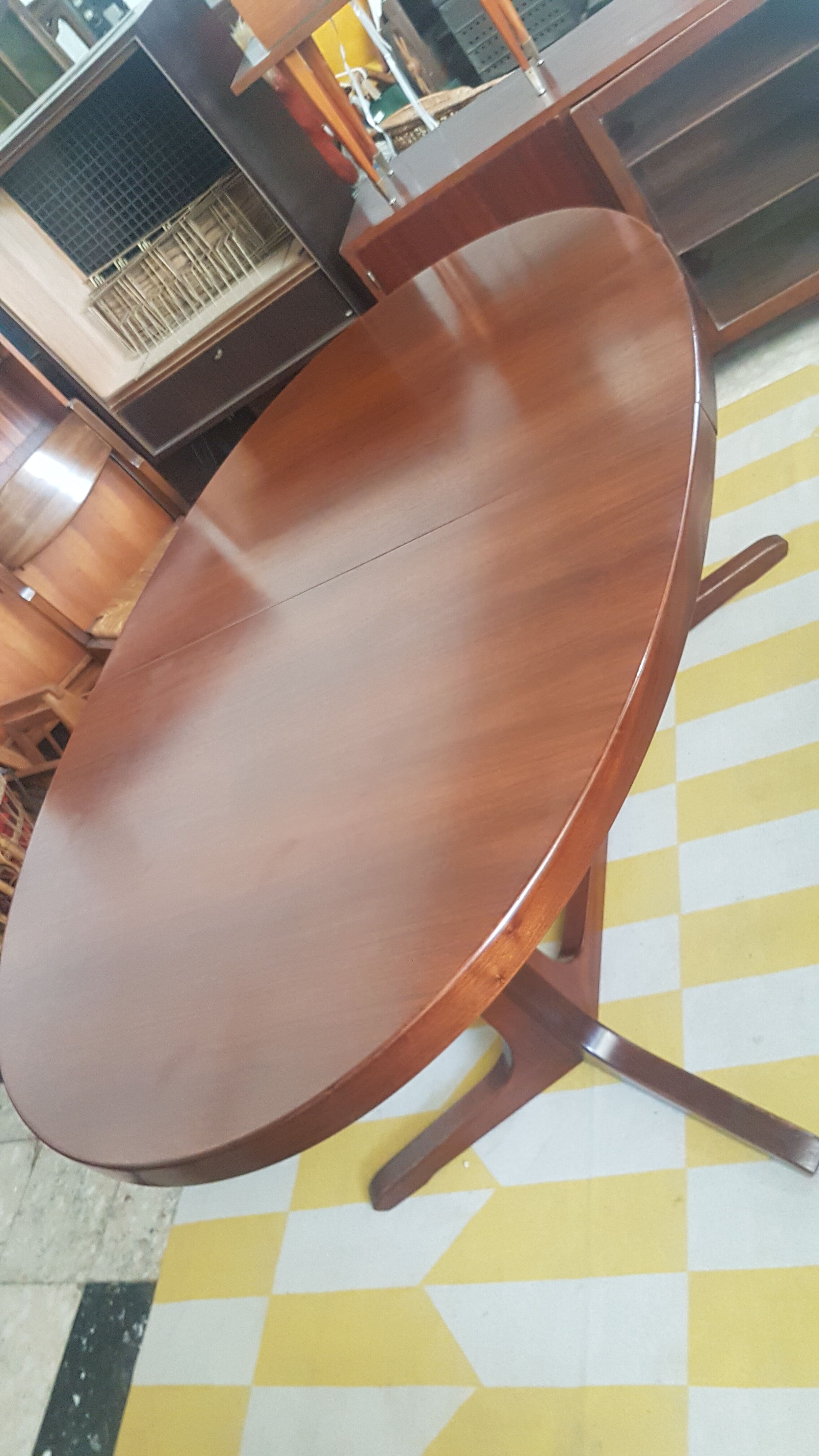 Dining table solid teak oval with extensions