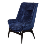 Fauteuil vintage en velours du milieu du siècle par Júlia Gaubek, années 1960, Hongrie