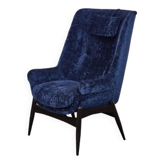 Fauteuil vintage en velours du milieu du siècle par Júlia Gaubek, années 1960, Hongrie