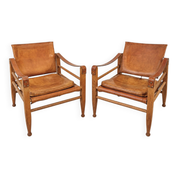 Cognac Safari armchairs by Kaare Klint