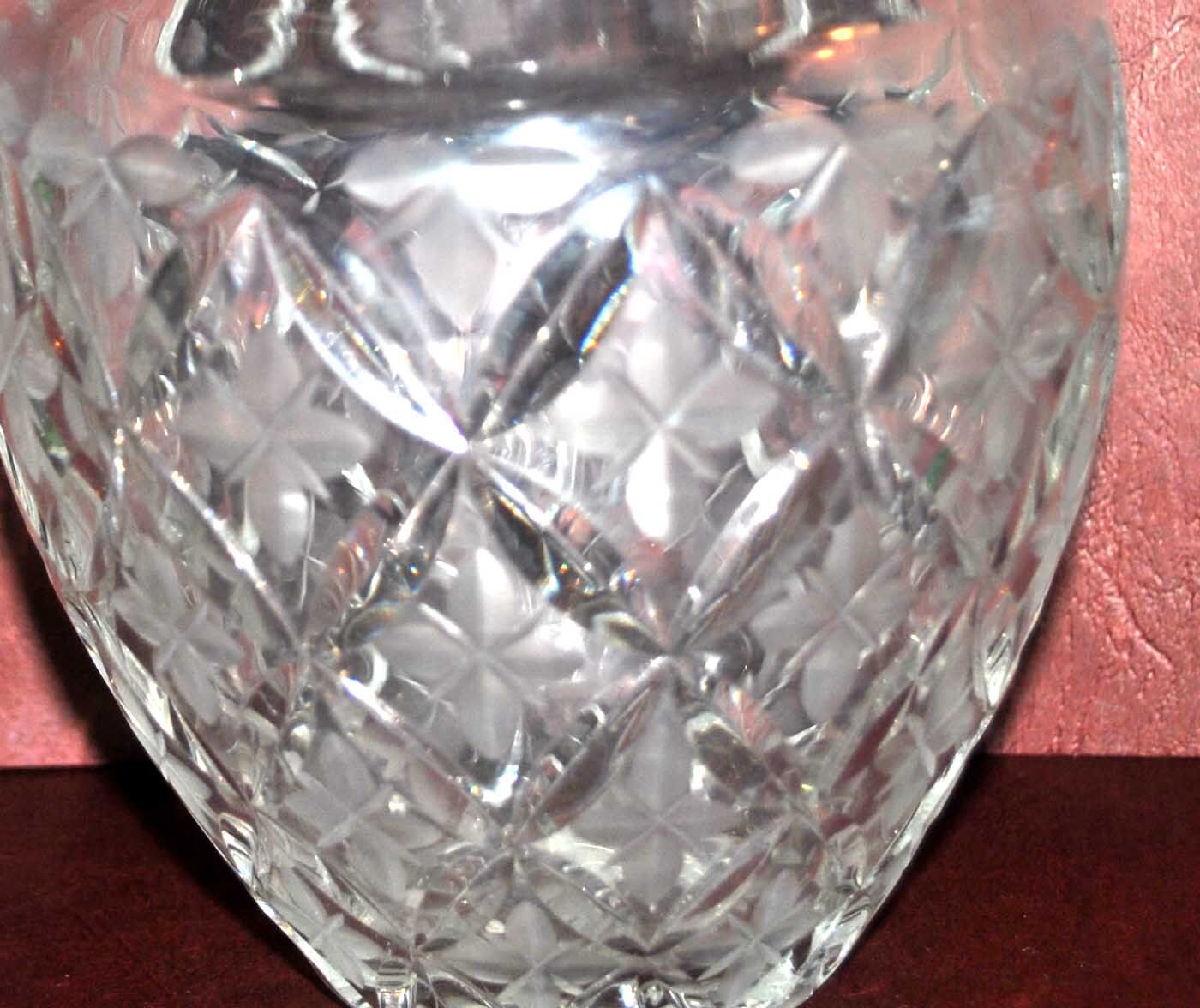 Bohemian crystal baluster vase - richly carved decoration engraved with clover