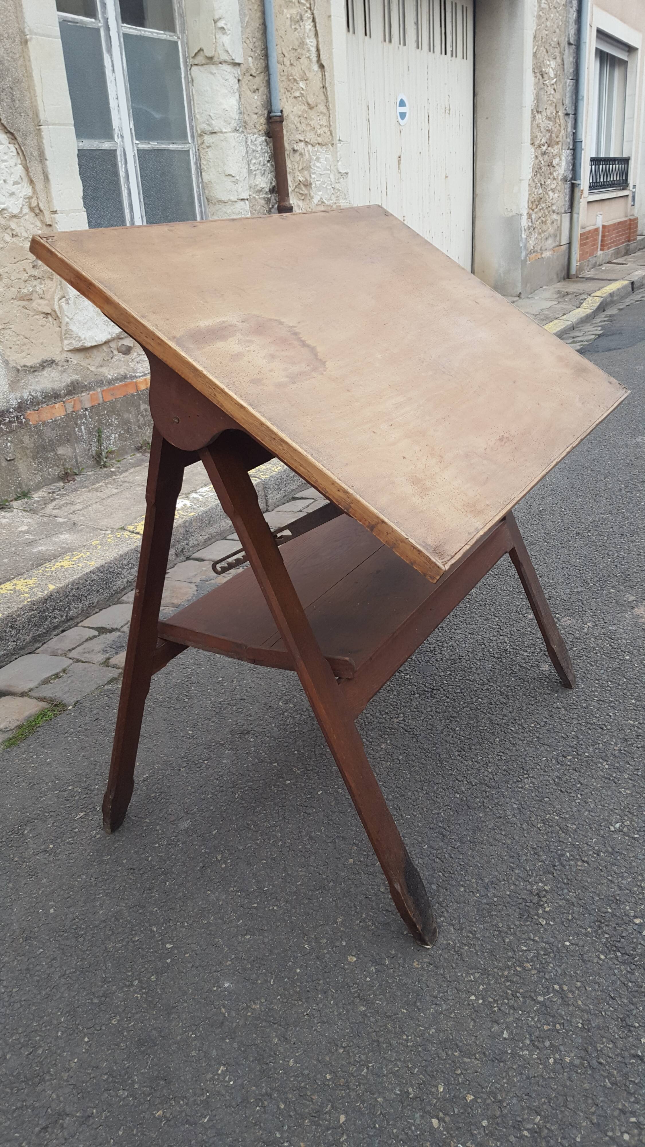 Drawing table wood and vintage metal