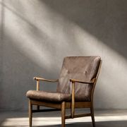 Fauteuil vintage en hêtre et cuir marron du milieu du siècle de Farstrup Møbler
