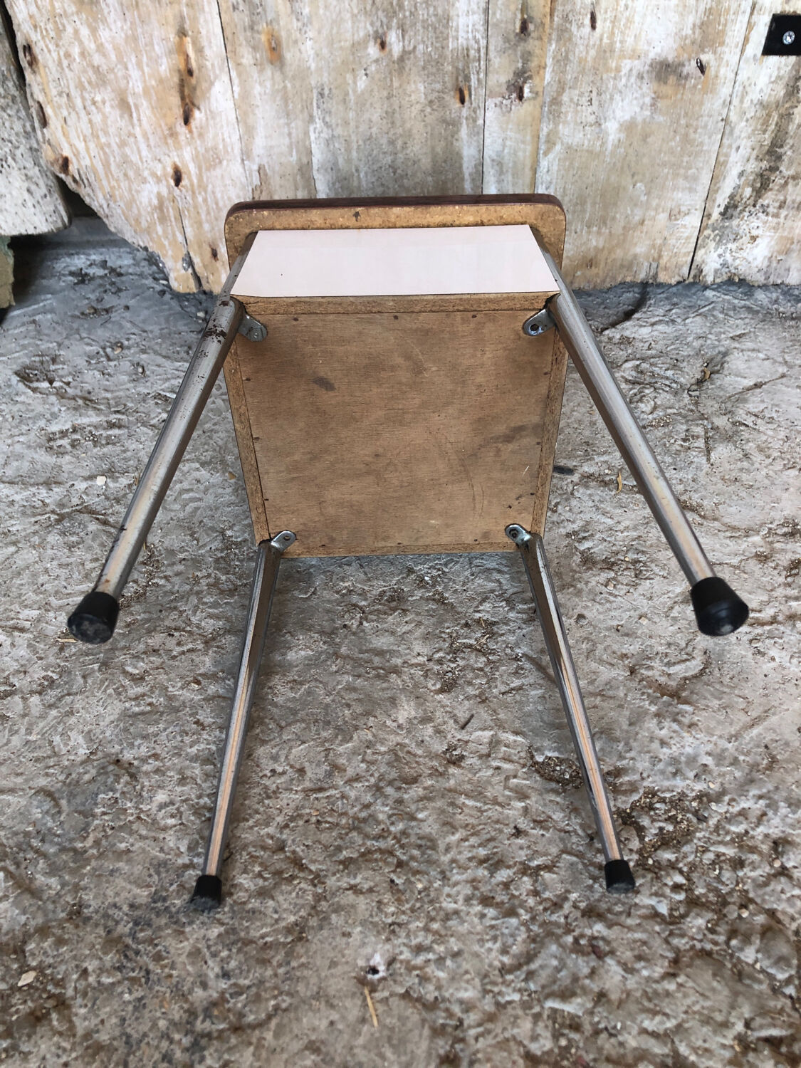 Stool chest formica wood feet compass metal chrome vintage