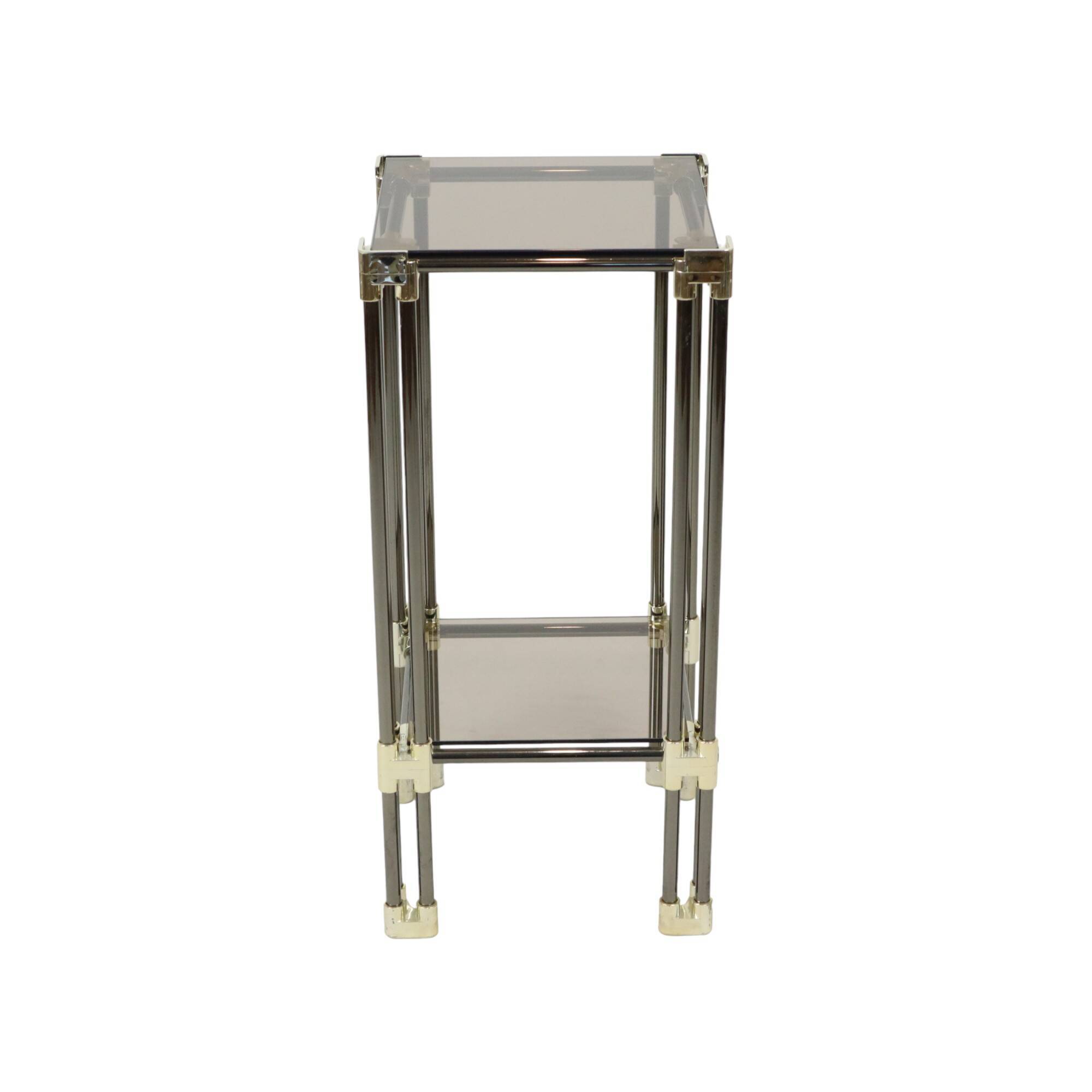 Hollywood Regency Side Table Plant Table Smoked Glass Chrome 1970s