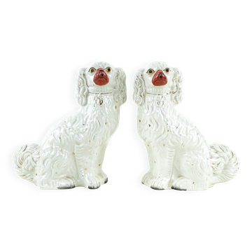 Ceramic mantelpiece figurines – Spaniels, Staffordshire style,  England