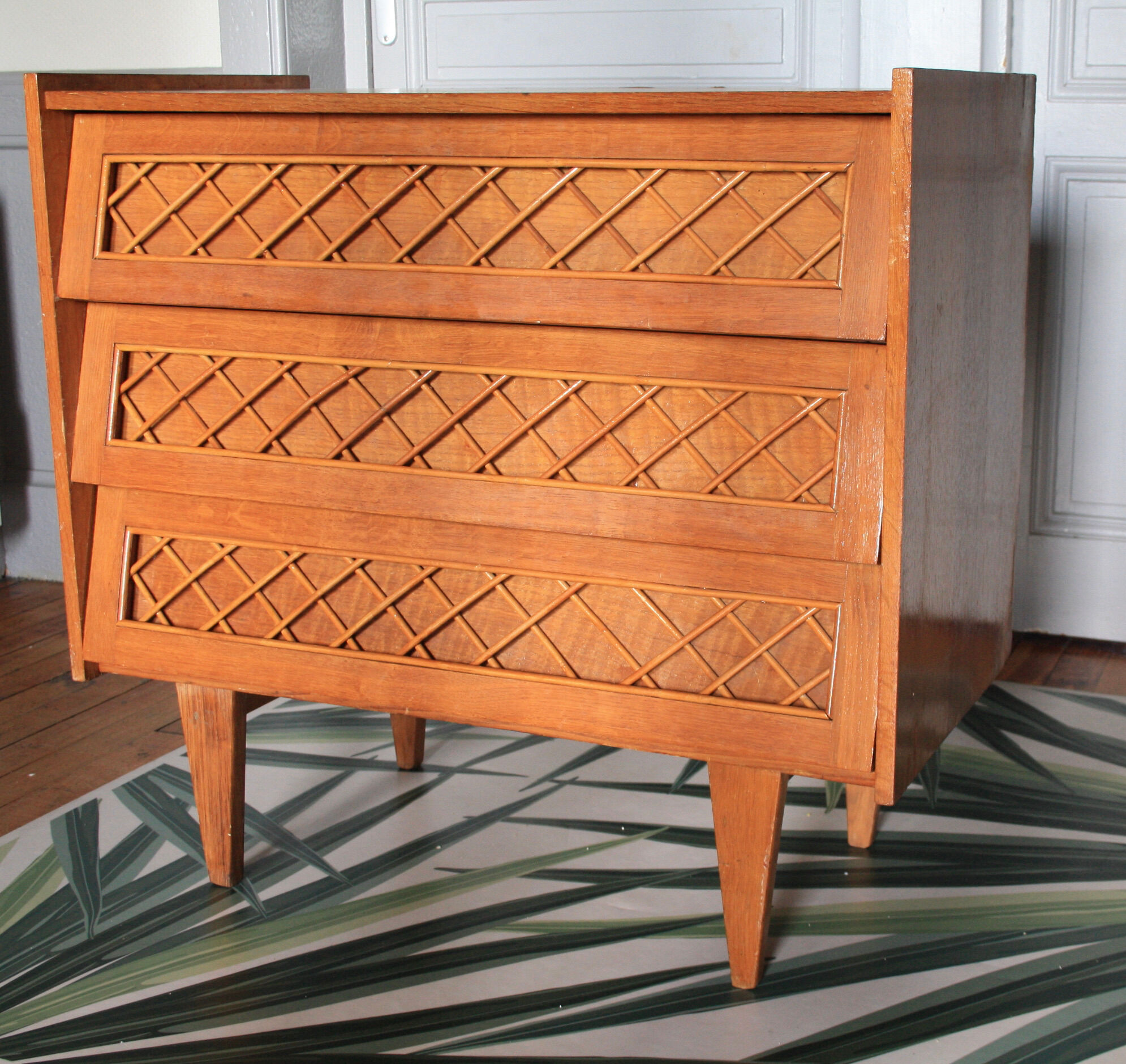 Vintage rattan wood chest of drawers