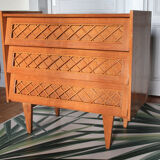Vintage rattan wood chest of drawers