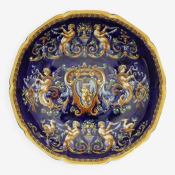 Melonnière faience Gien décor Renaissance fond bleu