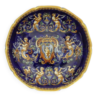 Melonniere faience Gien Renaissance decor blue background