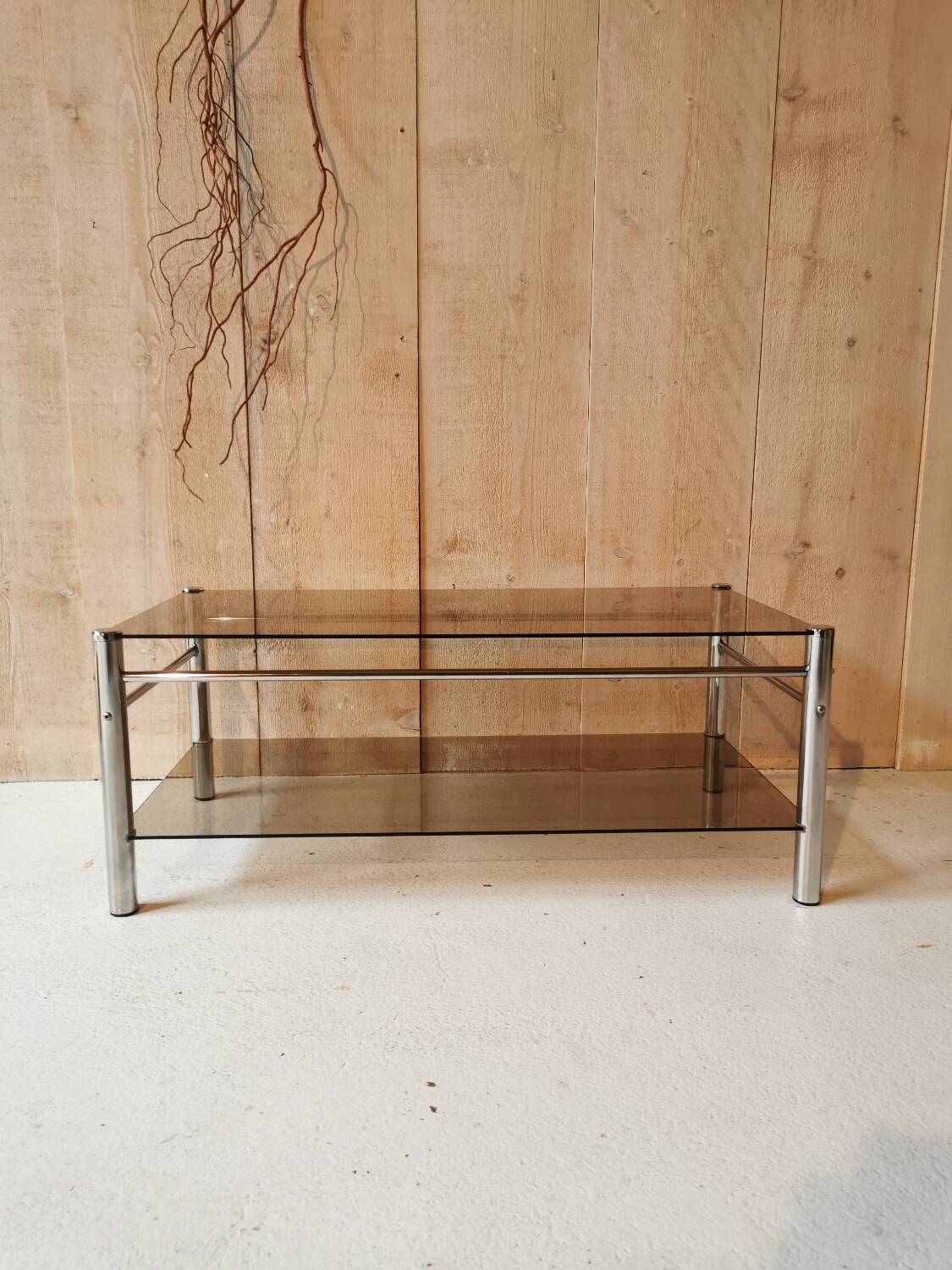 Glass and chrome metal table