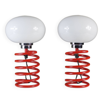 Pair of Ingo Maurer spring lamps, 1970s