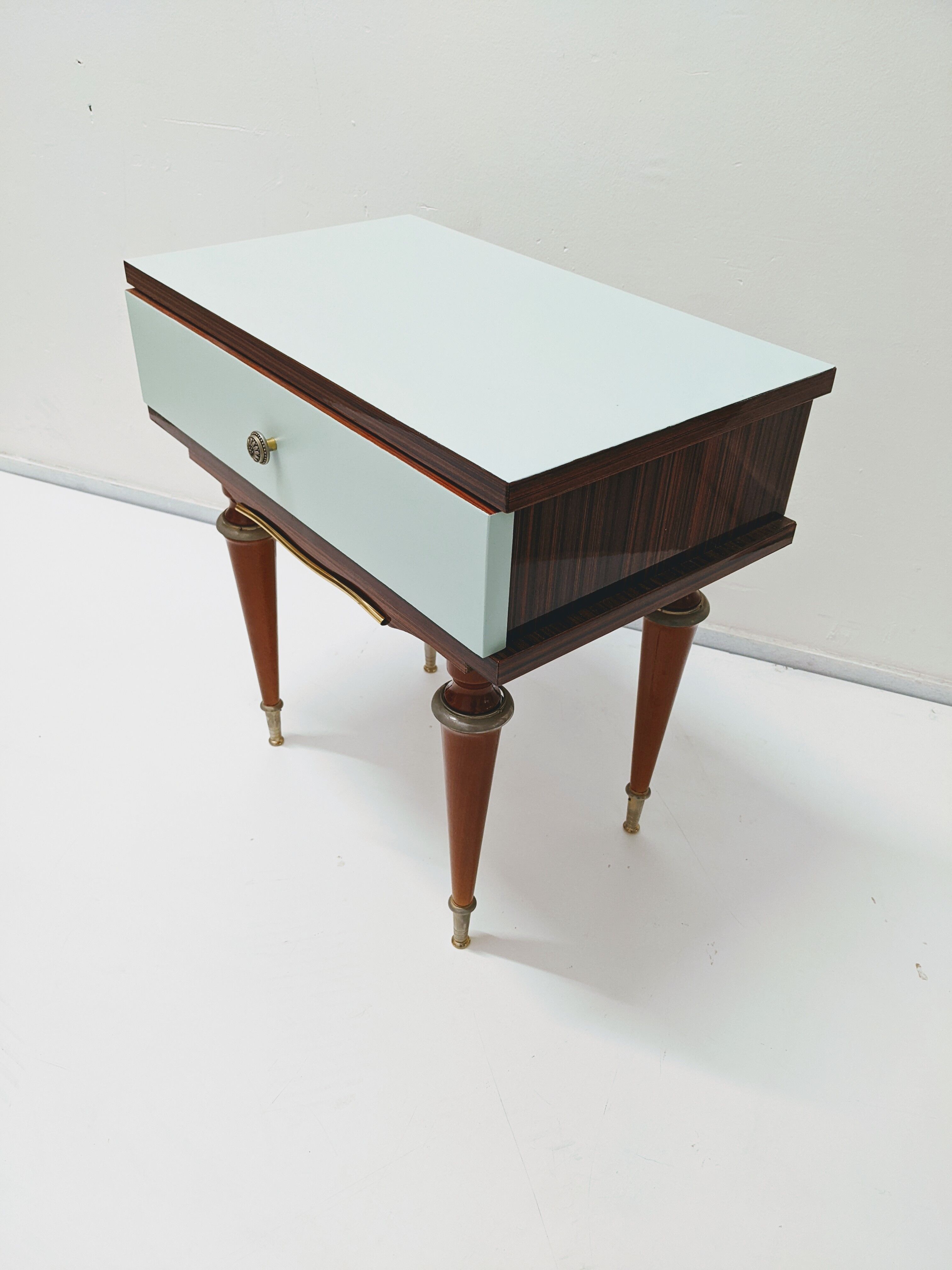 Vintage wooden bedside table / spindle legs