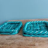 Emerald green braided slip trivet and bottle holder, knife holder