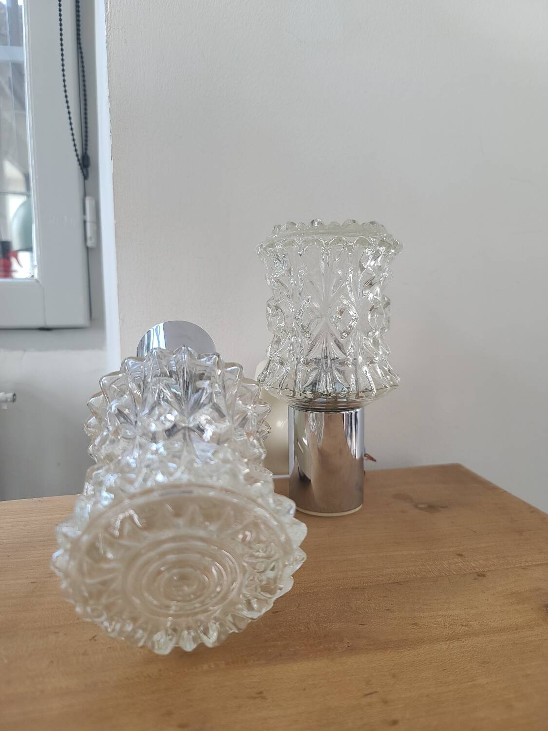 Pair of 1970s crystal wall lights