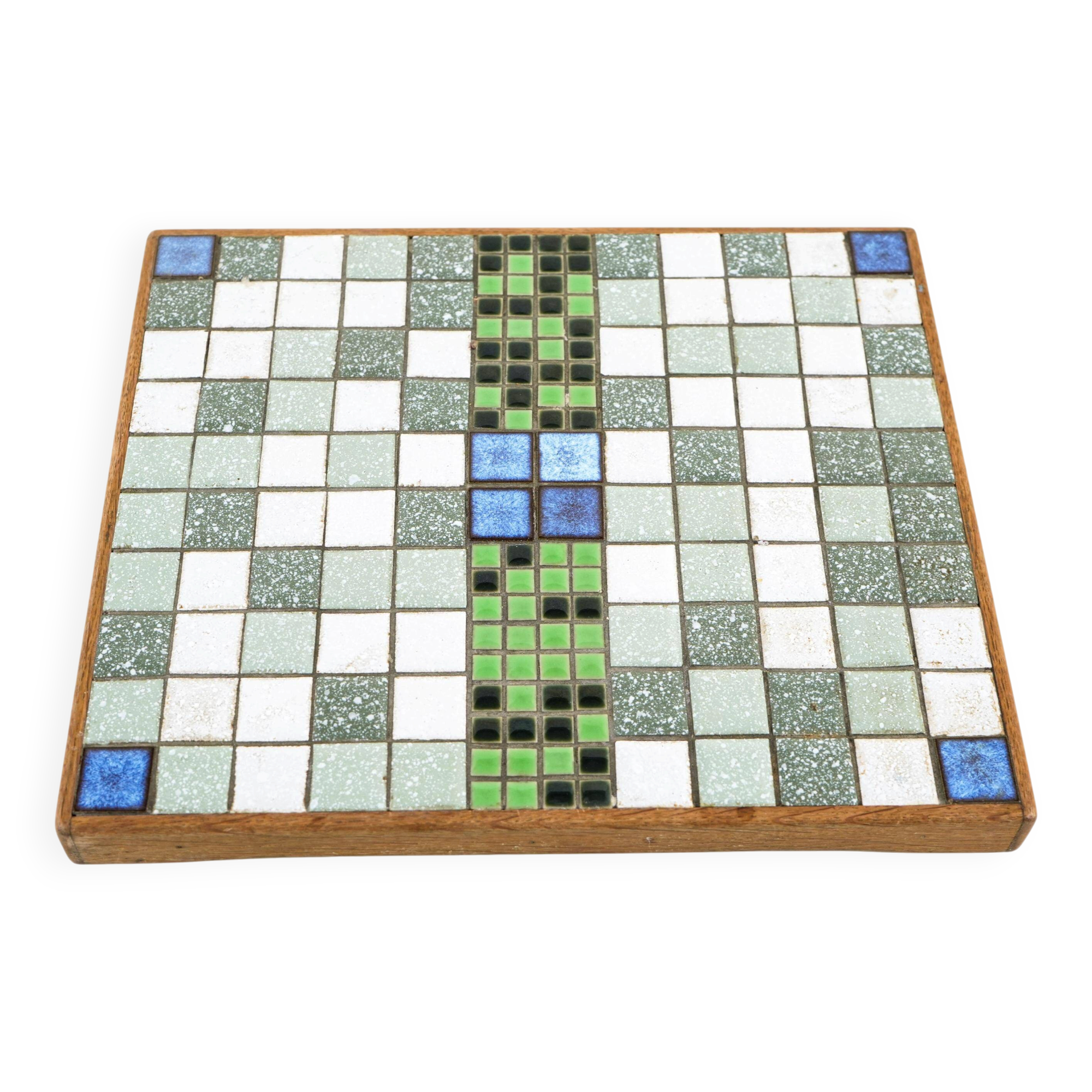 Mosaic tray with stoneware tiles in wooden frame, Bauhaus, 1970s