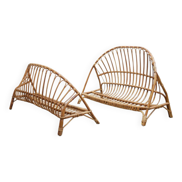 Lit corbeille vintage en rotin 120cm x 190cm