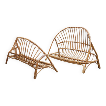 Lit corbeille vintage en rotin 120cm x 190cm