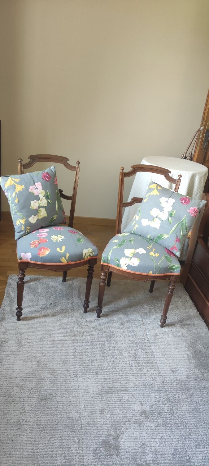 Pair of antique bedroom chairs sitting fabric