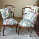 Paire de chaises de chambre anciennes assise tissu