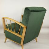 Fauteuil en velours d’olive, années 1970