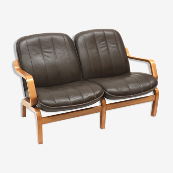 Canapé 2 places danois vintage avec sellerie cuir des années 1970