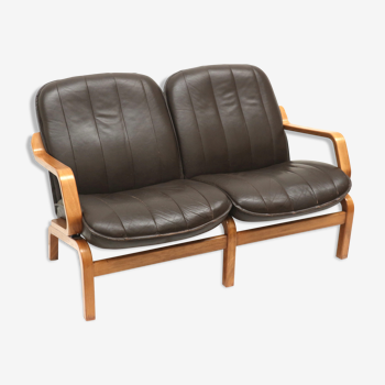 Vintage Danish 2-seater sofa with leather upholstery from the 1970s