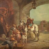 Italian painting signed Mattia Traverso, genre scene