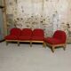 Chauffeuse vintage tissu rouge et bois clair