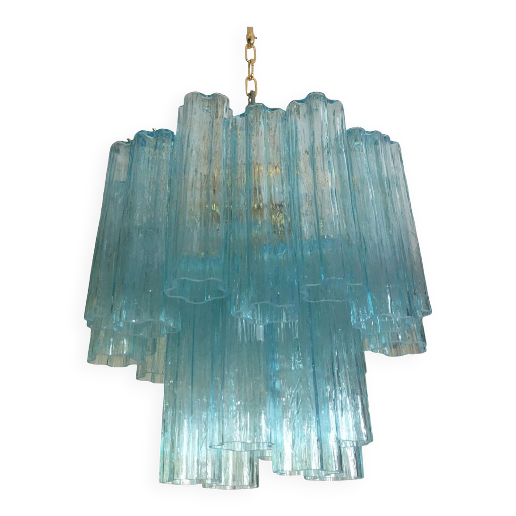 Light blue “tronchi” murano glass chandelier d50