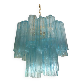 Lustre en verre de murano bleu clair « tronchi » d50