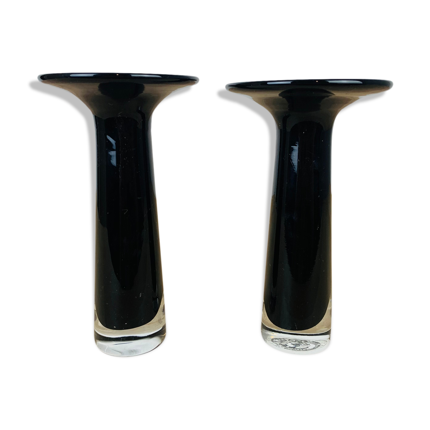 Pair of black blown glass candlesticks