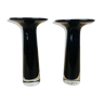 Pair of black blown glass candle holders