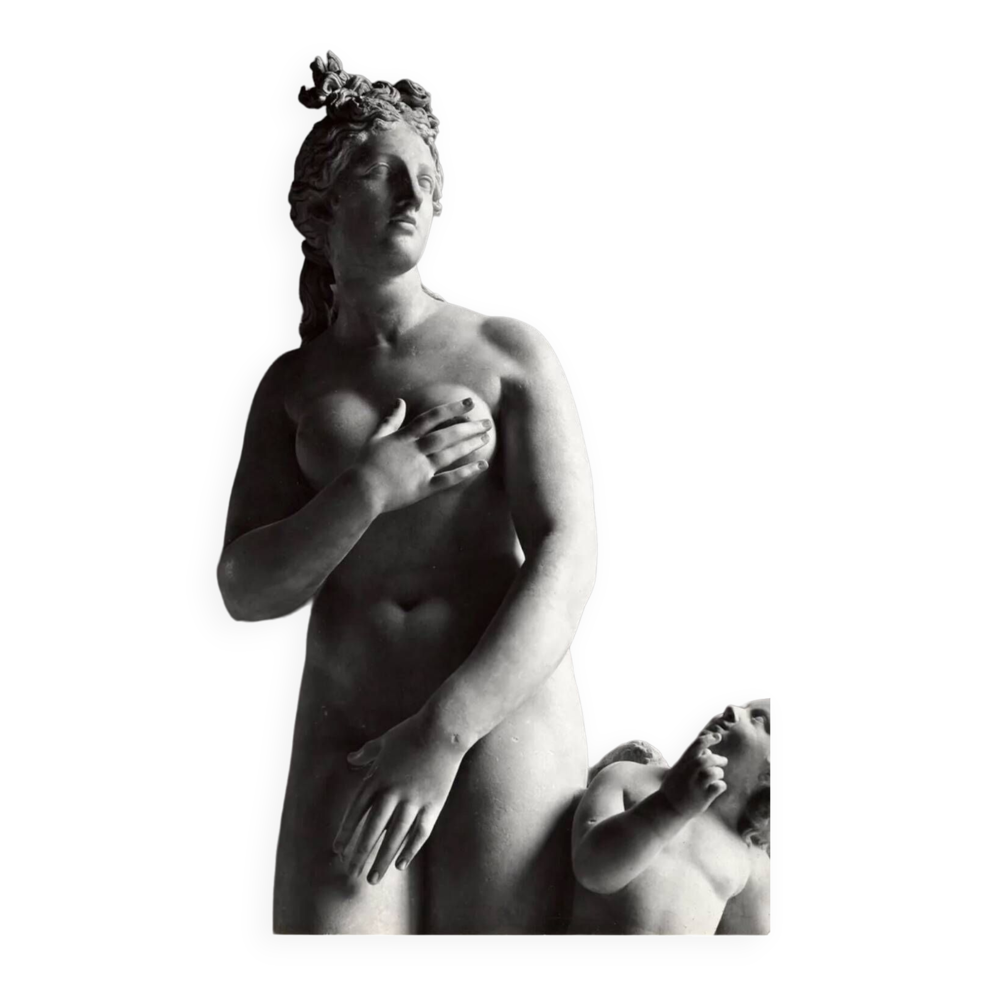 Emmanuel sougez, aphrodite and eros sculpted group, louvre. 1950