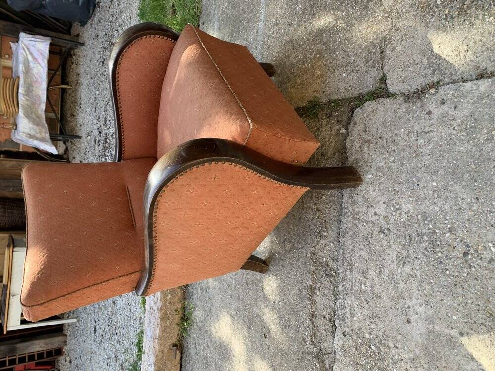 Original purple fabric Art Deco armchair set, Hungary, 1930s