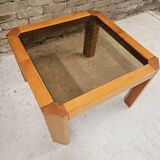 Coffee table in wood and smoked glass 1970 vintage