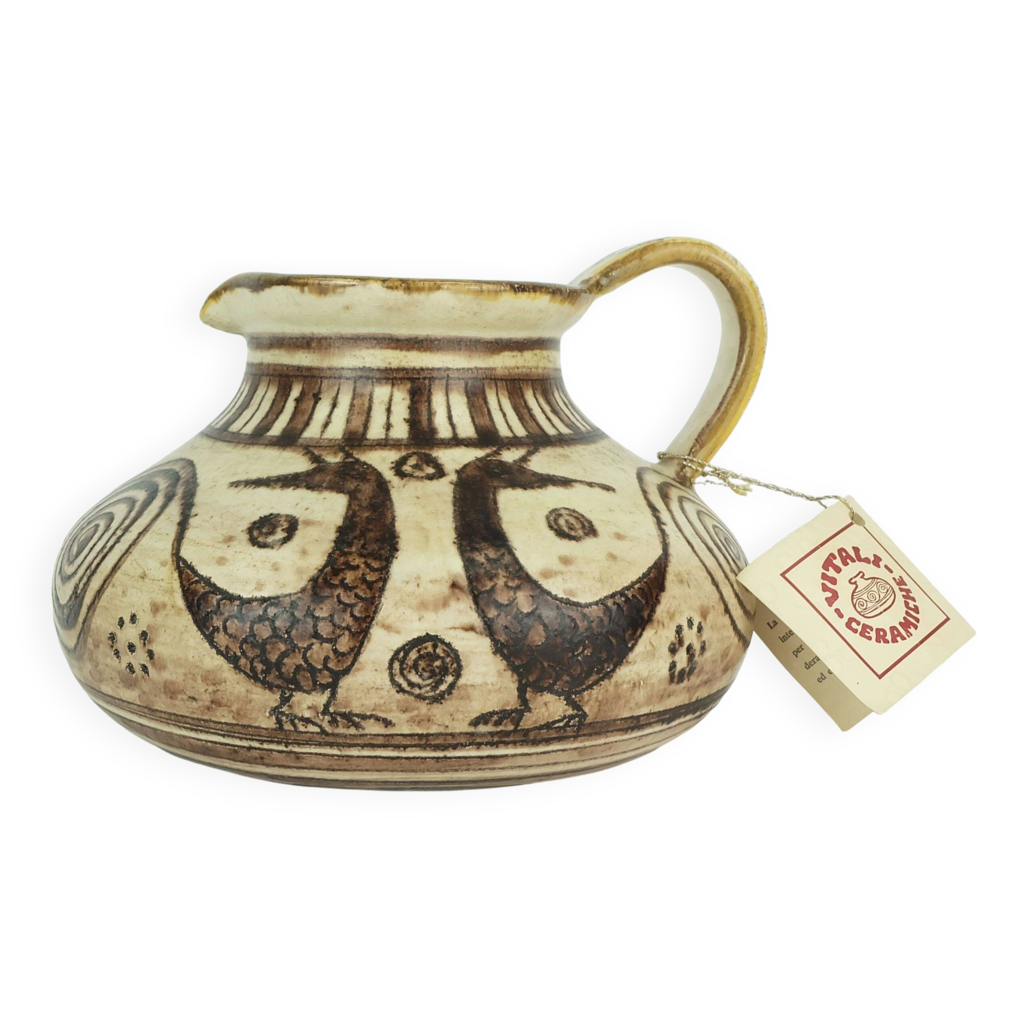 Italian mid century ceramic vase jug signed vitali handmade 1970s