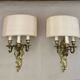 Louis XV gilt bronze wall lights from the 19th century with lampshades