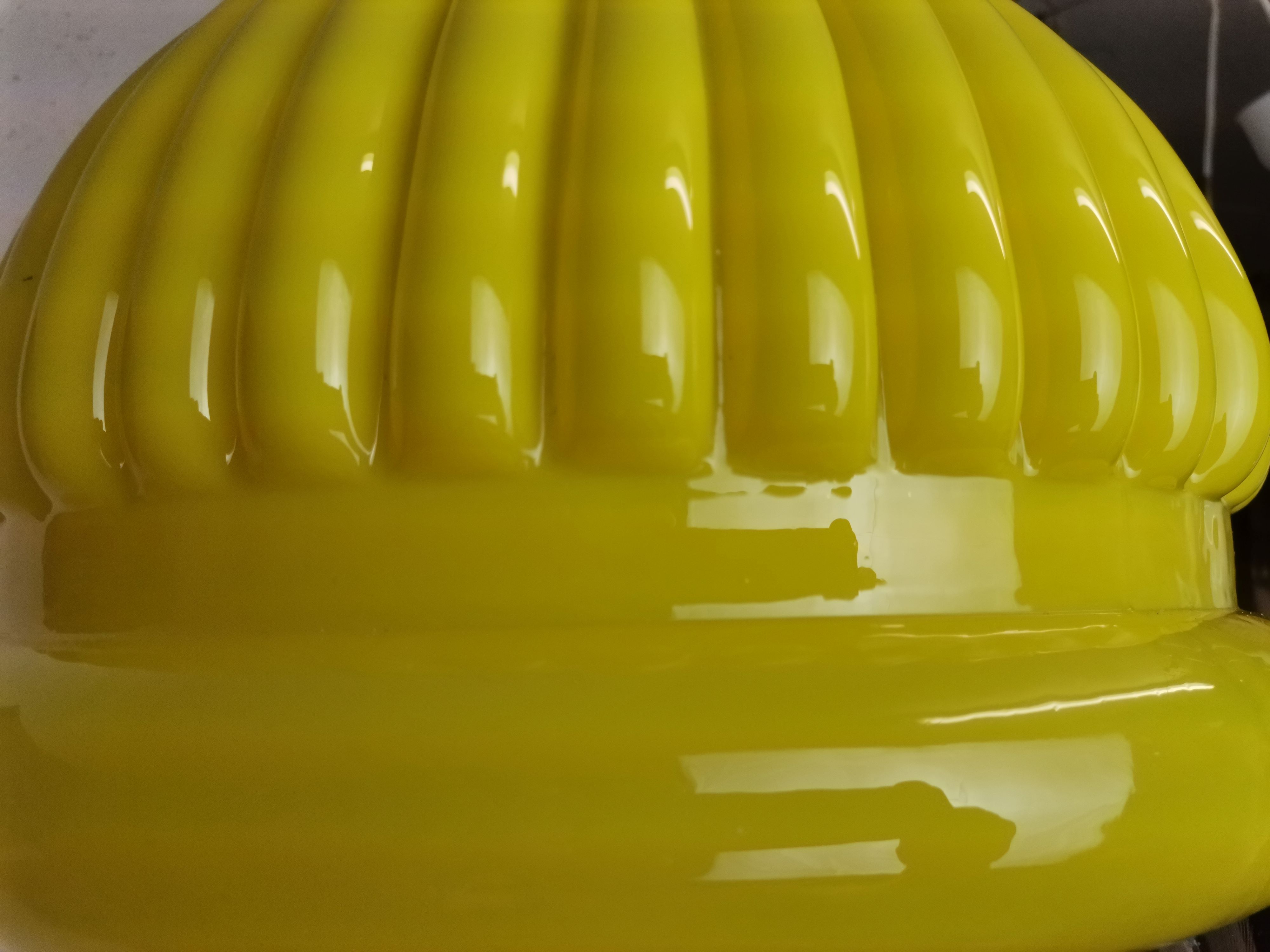 Yellow ribbed glass pull down hanging lamp 1970s