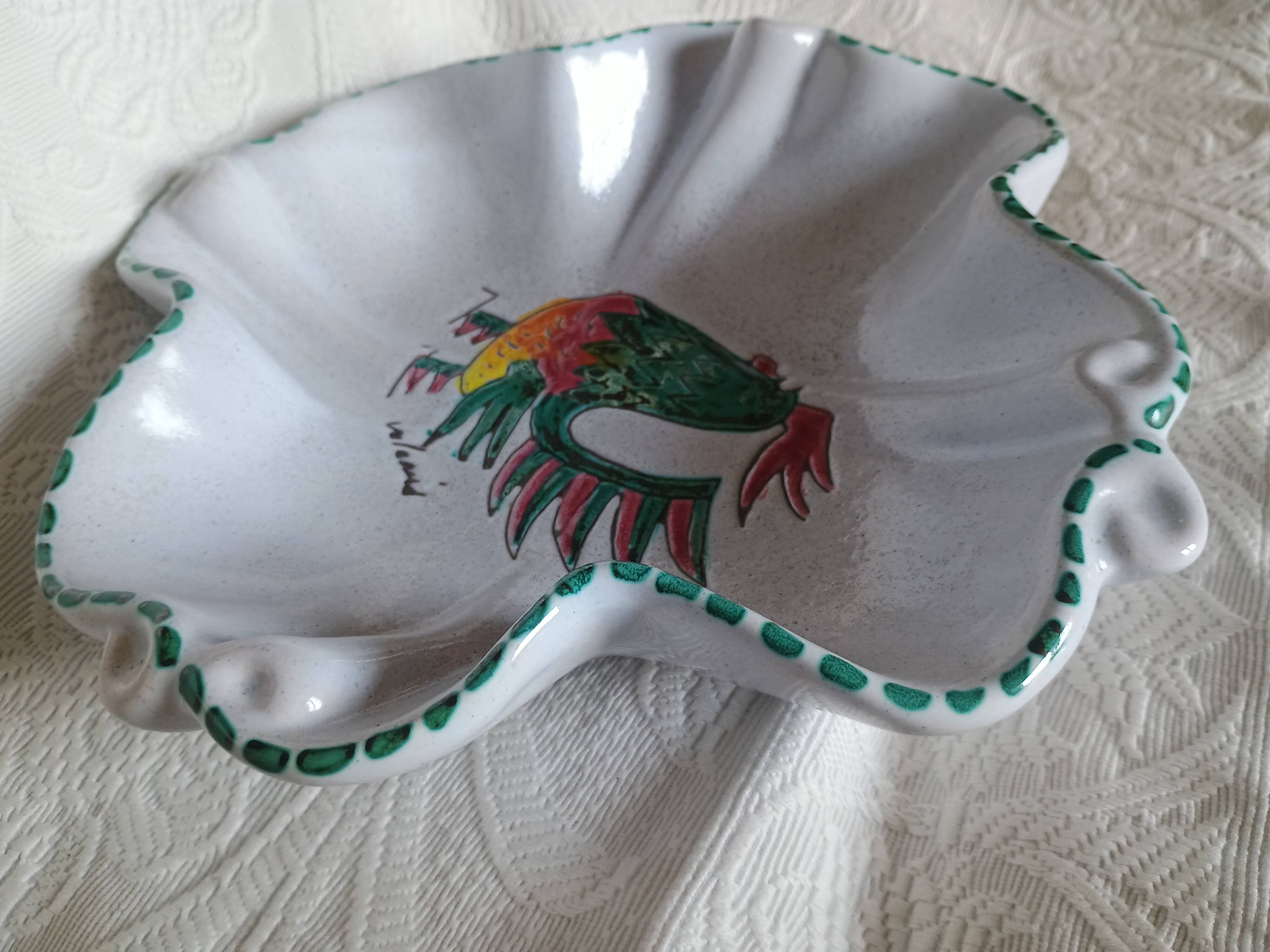 Vallauris - Stylised polychrome rooster cut - Stoneware - Quadrilobed dish