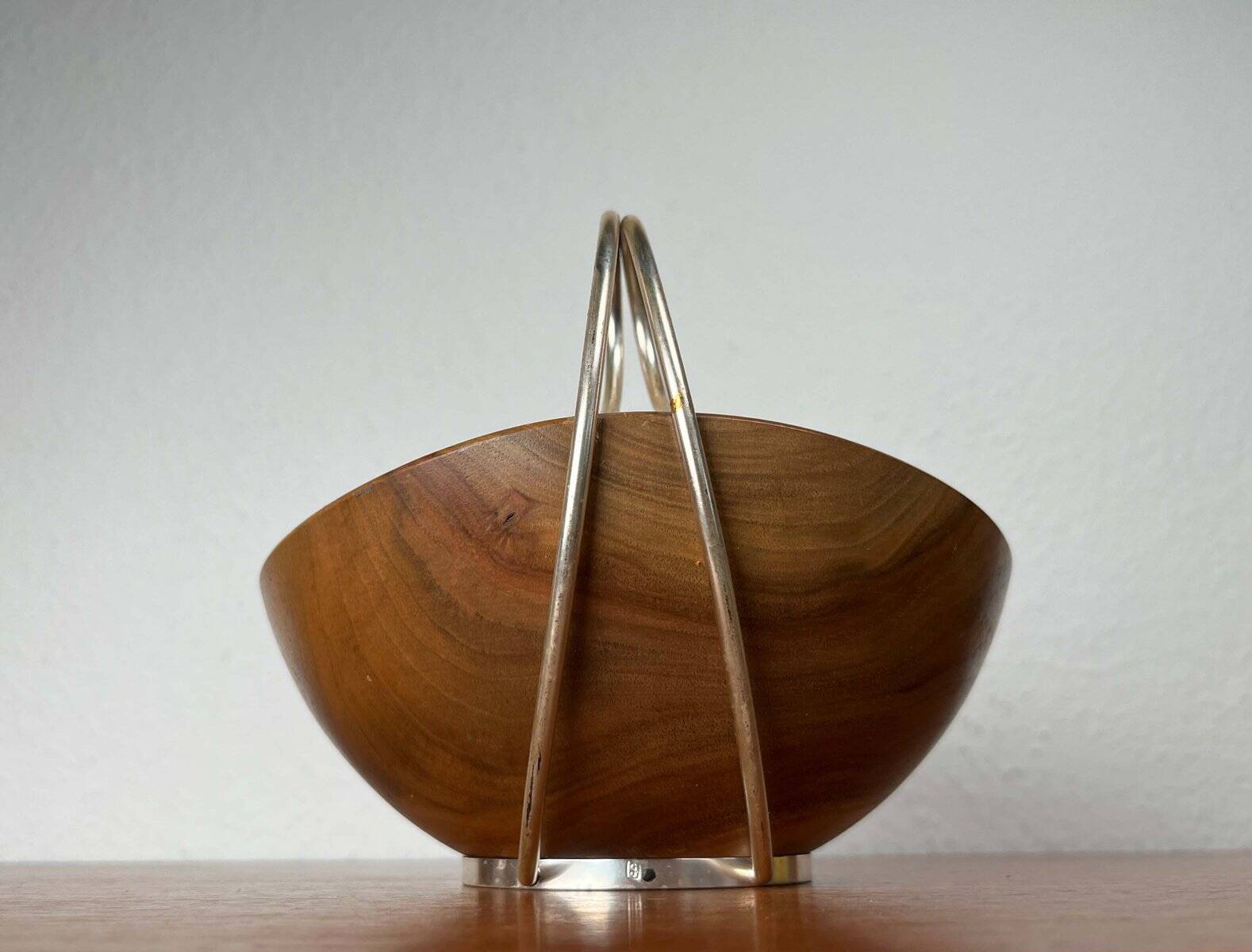 Mid-Century Modern Teak and Silver Plated Metal Bowl from Grasoli, Italy, 1960s