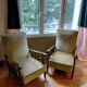 Lot of 2 olive green velvet armchairs.