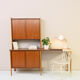 Scandinavian desk with bookcase and compartment with sliding doors