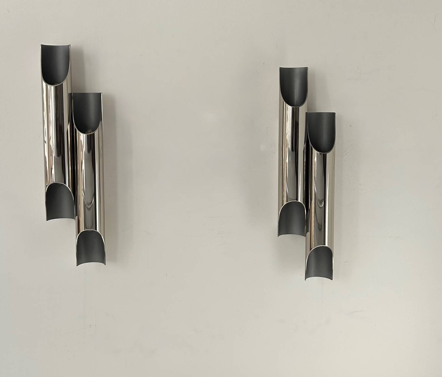 Pair of vintage double wall lights, chrome metal, Delightfull Galiano